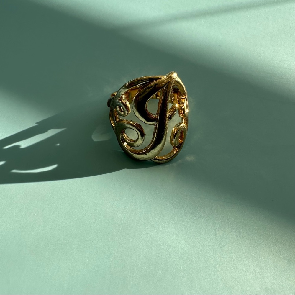 Gold J Initial Ring - image 2
